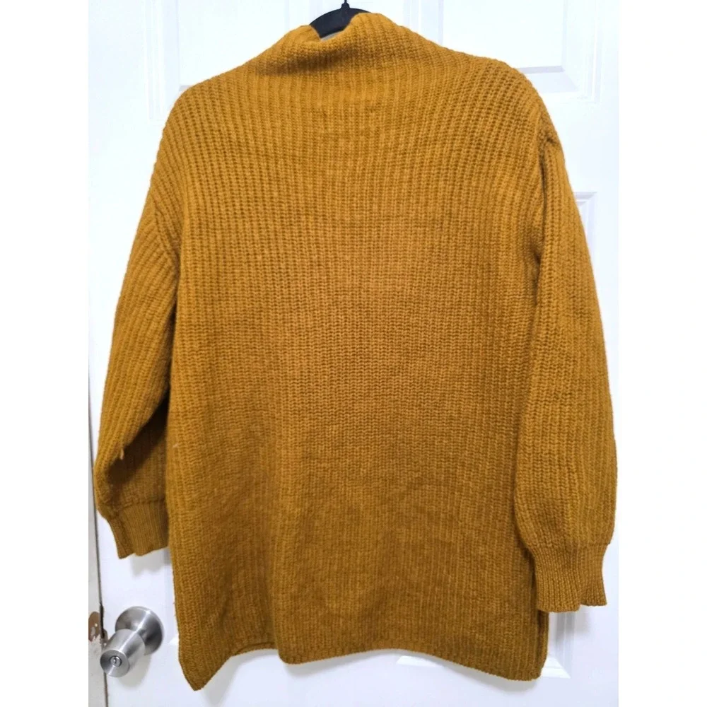 Wilfred S Mustard Yellow Ribbed Knit Turtleneck 100% Merino Wool Sweater Made In